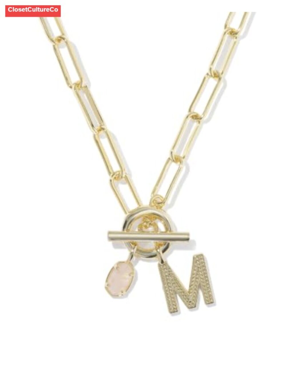 Emilie Link Chain Letter Necklace Paperclip 18 Inch Toggle Clasp